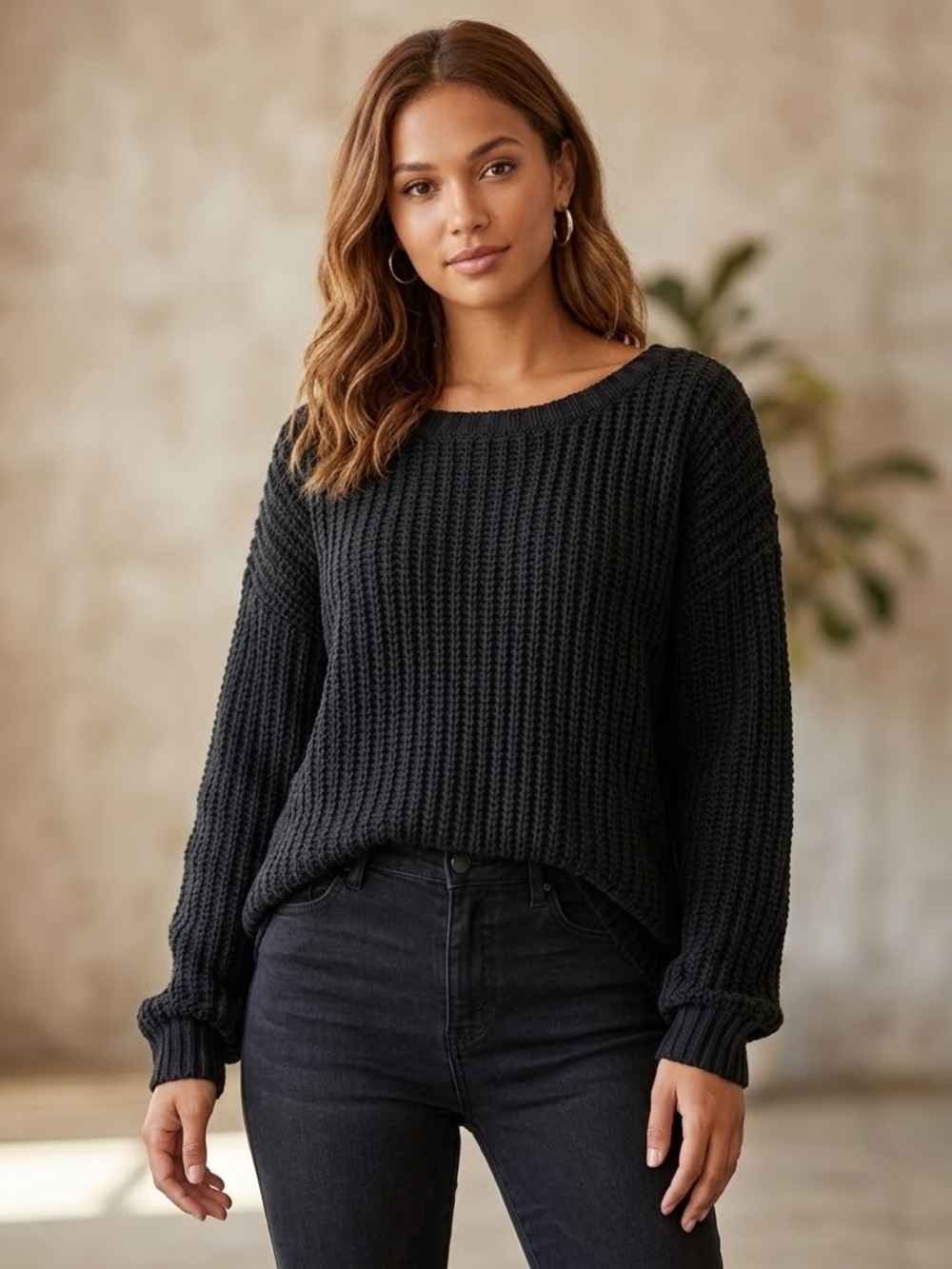 American Eagle Outfitters Chunky Ribbed Crewneck Black Sweater XXS